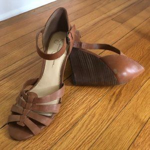 Jessica Simpson peep toe ankle strap high wedges